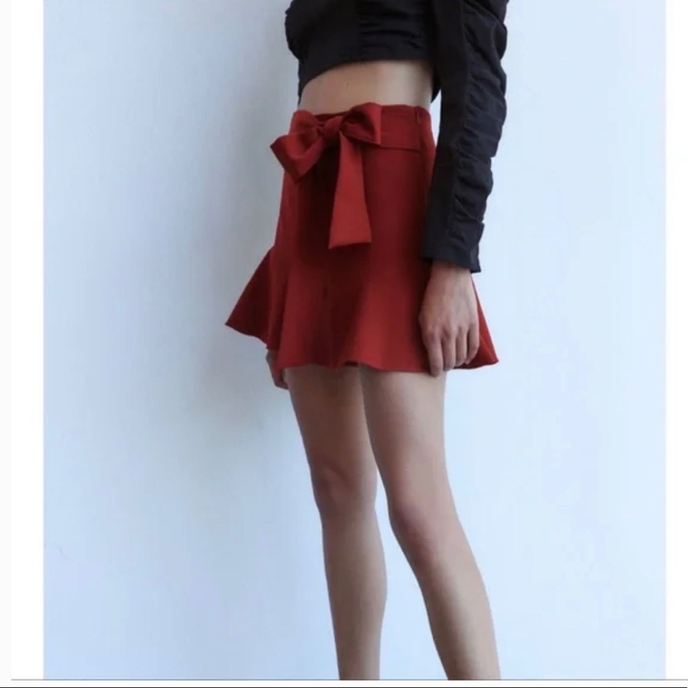 Zara Red Tie-Waist Mini Skirt